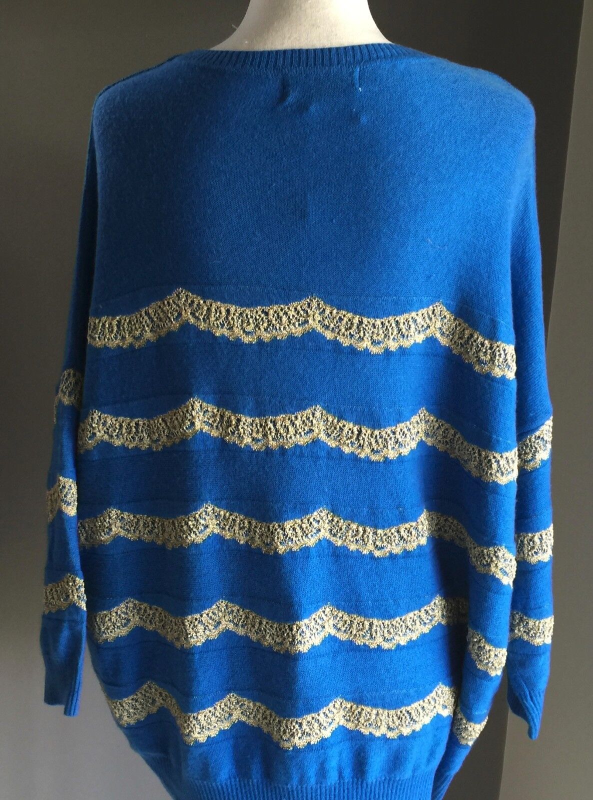 SWEET GIRL FASHION Knit Jumper Sweater Pullover Blue & Gold Size S M 12 - 14 NEW