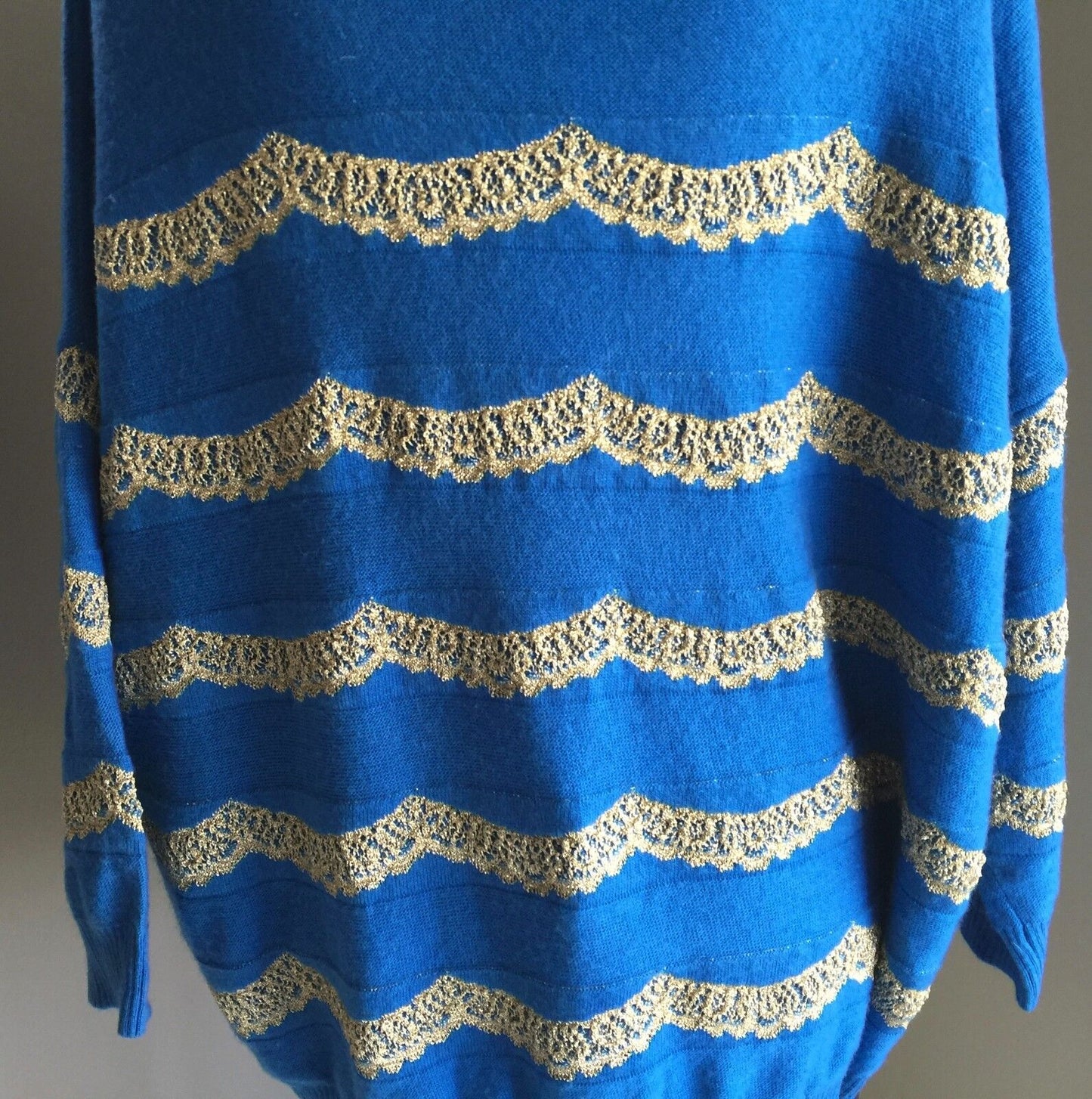 SWEET GIRL FASHION Knit Jumper Sweater Pullover Blue & Gold Size S M 12 - 14 NEW