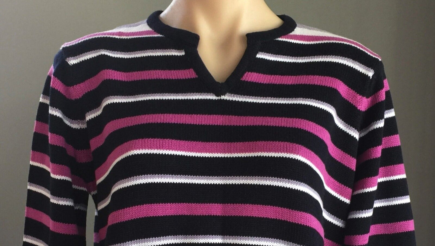 EWM Jumper Purple Grey Black White Stripe Cotton Knit Long Sleeve M 14 16