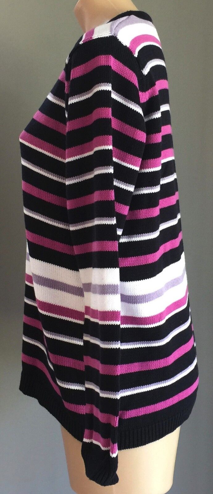 EWM Jumper Purple Grey Black White Stripe Cotton Knit Long Sleeve M 14 16