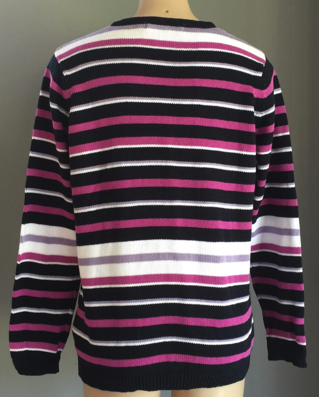 EWM Jumper Purple Grey Black White Stripe Cotton Knit Long Sleeve M 14 16