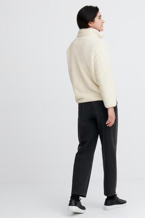 UNIQLO Jacket Full Zip Off White Fluffy Yarn Fleece Size M 10 12 Long Sleeves