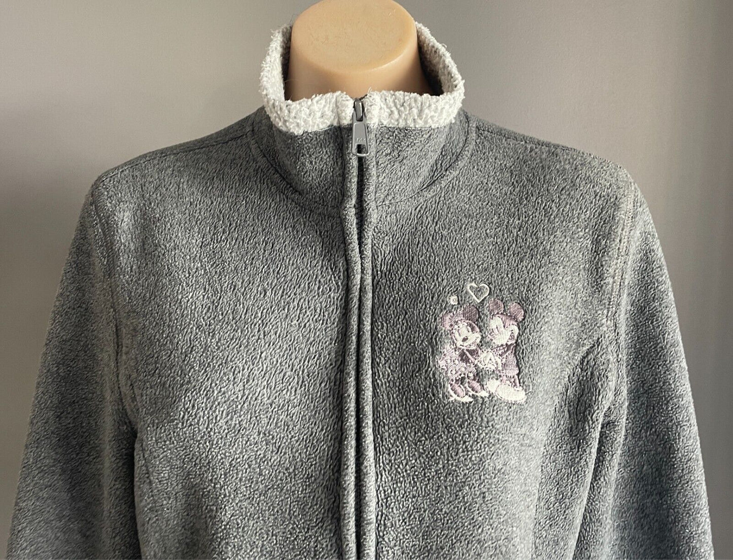 DISNEYLAND Jacket Full Zip Grey Polar Fleece Sherpa Lined Size M 12 Long Sleeve
