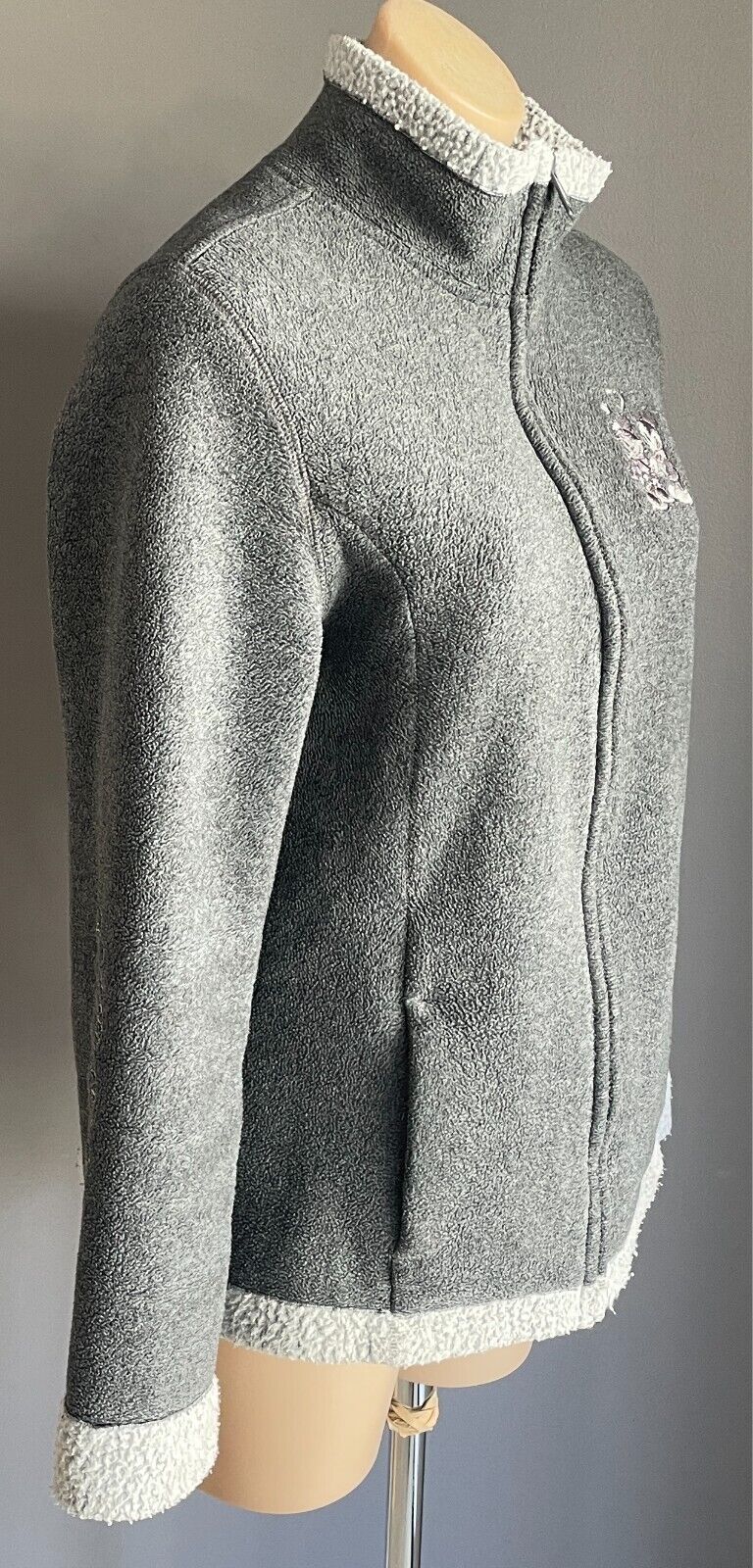 DISNEYLAND Jacket Full Zip Grey Polar Fleece Sherpa Lined Size M 12 Long Sleeve