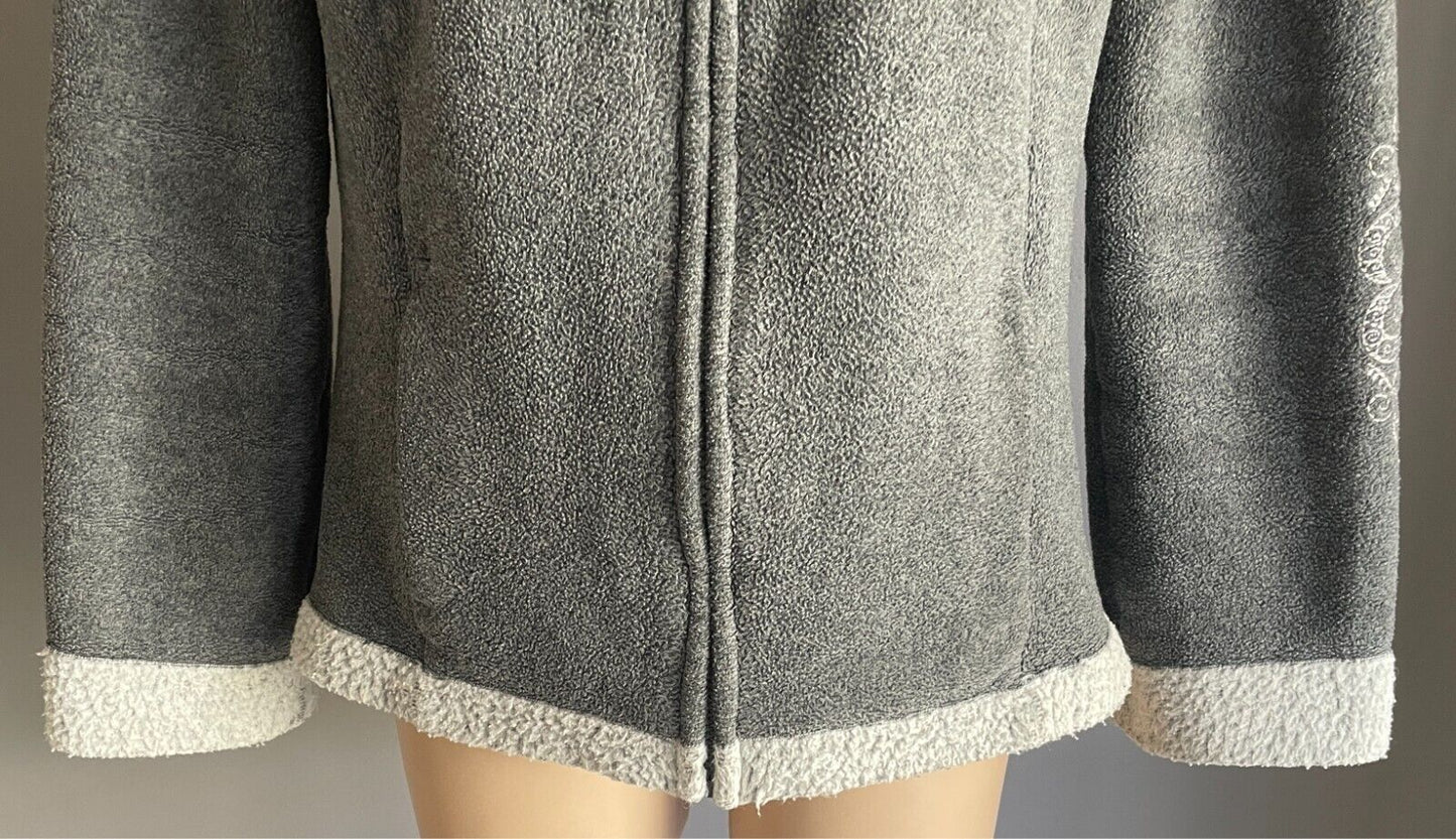 DISNEYLAND Jacket Full Zip Grey Polar Fleece Sherpa Lined Size M 12 Long Sleeve