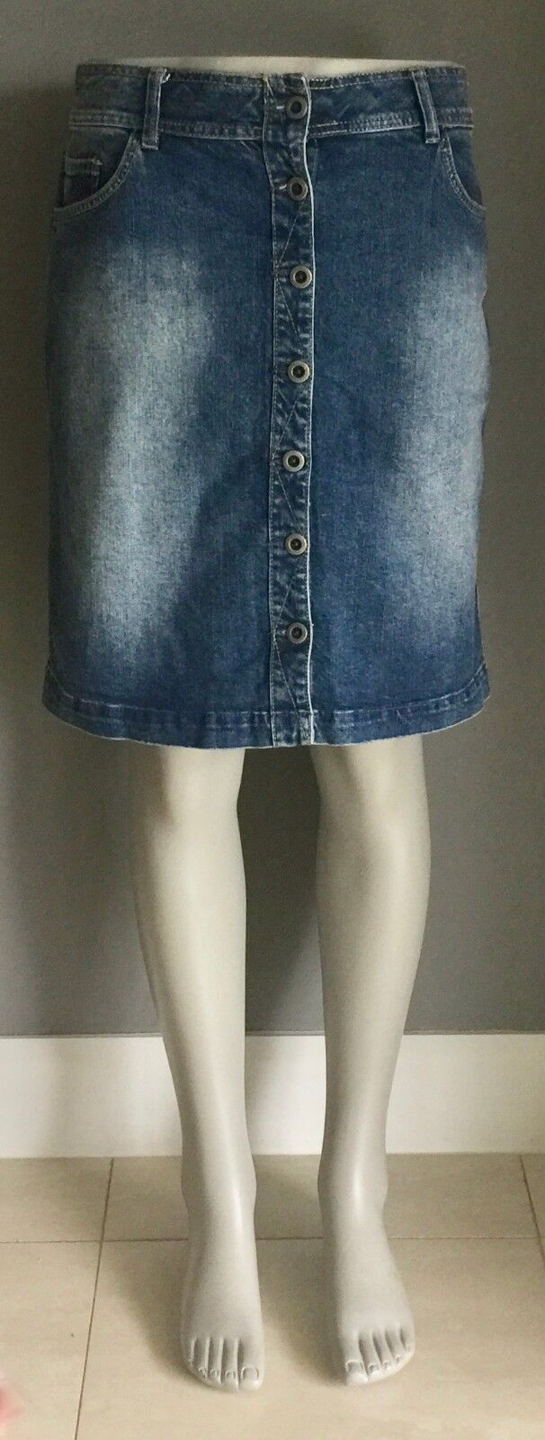 Size 14 Jeans JAG JEANS Denim Skirt Straight Knee Length Blue  Retro