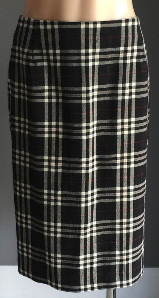 New TRENT RESORT Straight Skirt Black Red White Check Print Plaid Size 14 Retro