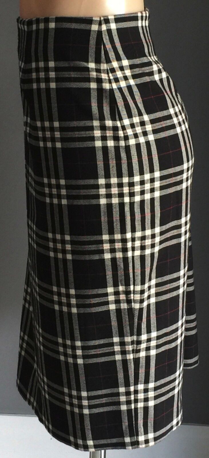 New TRENT RESORT Straight Skirt Black Red White Check Print Plaid Size 14 Retro