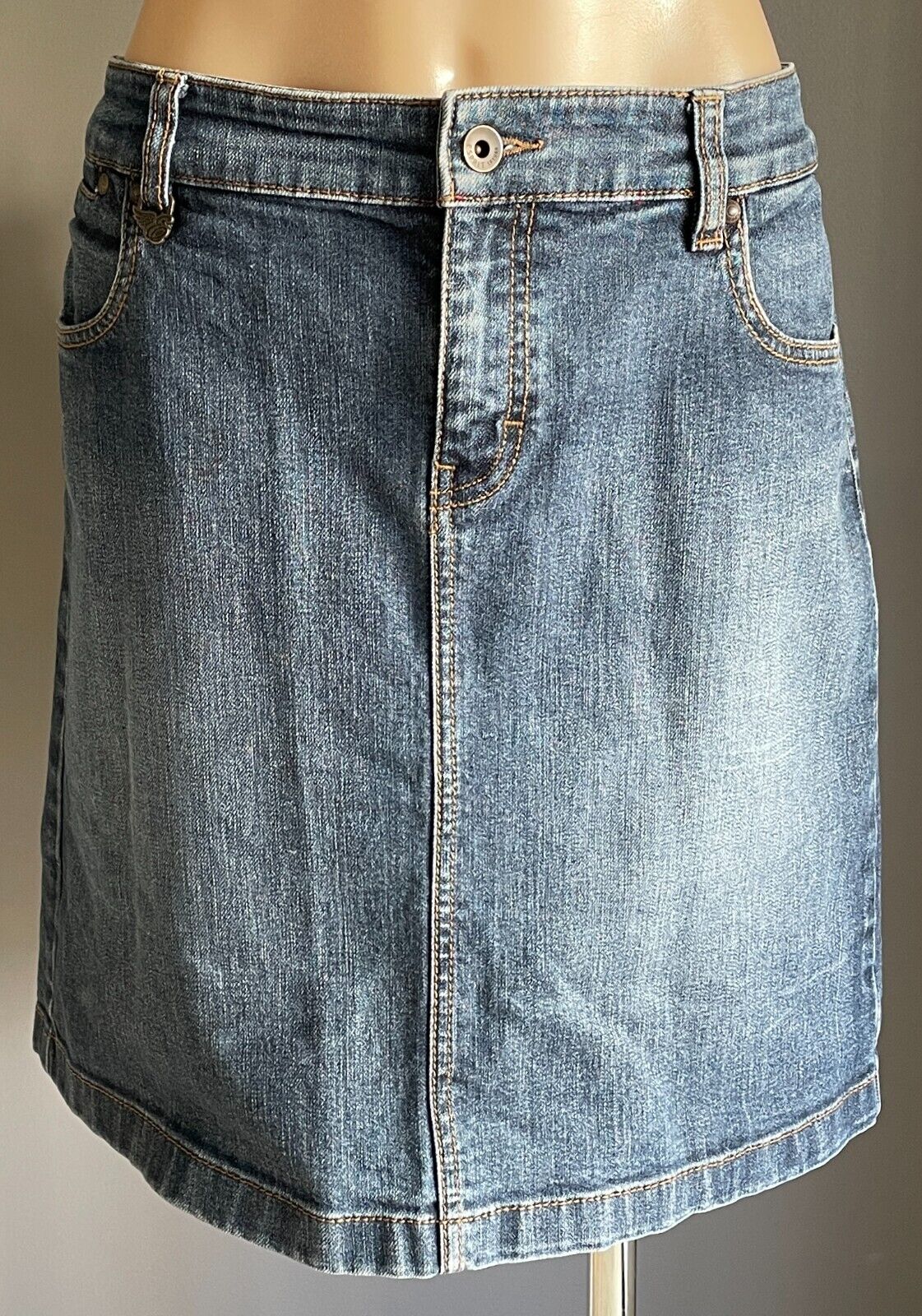 ESPRIT Denim Skirt Straight Mid Blue Above Knee Size 14 Jeans