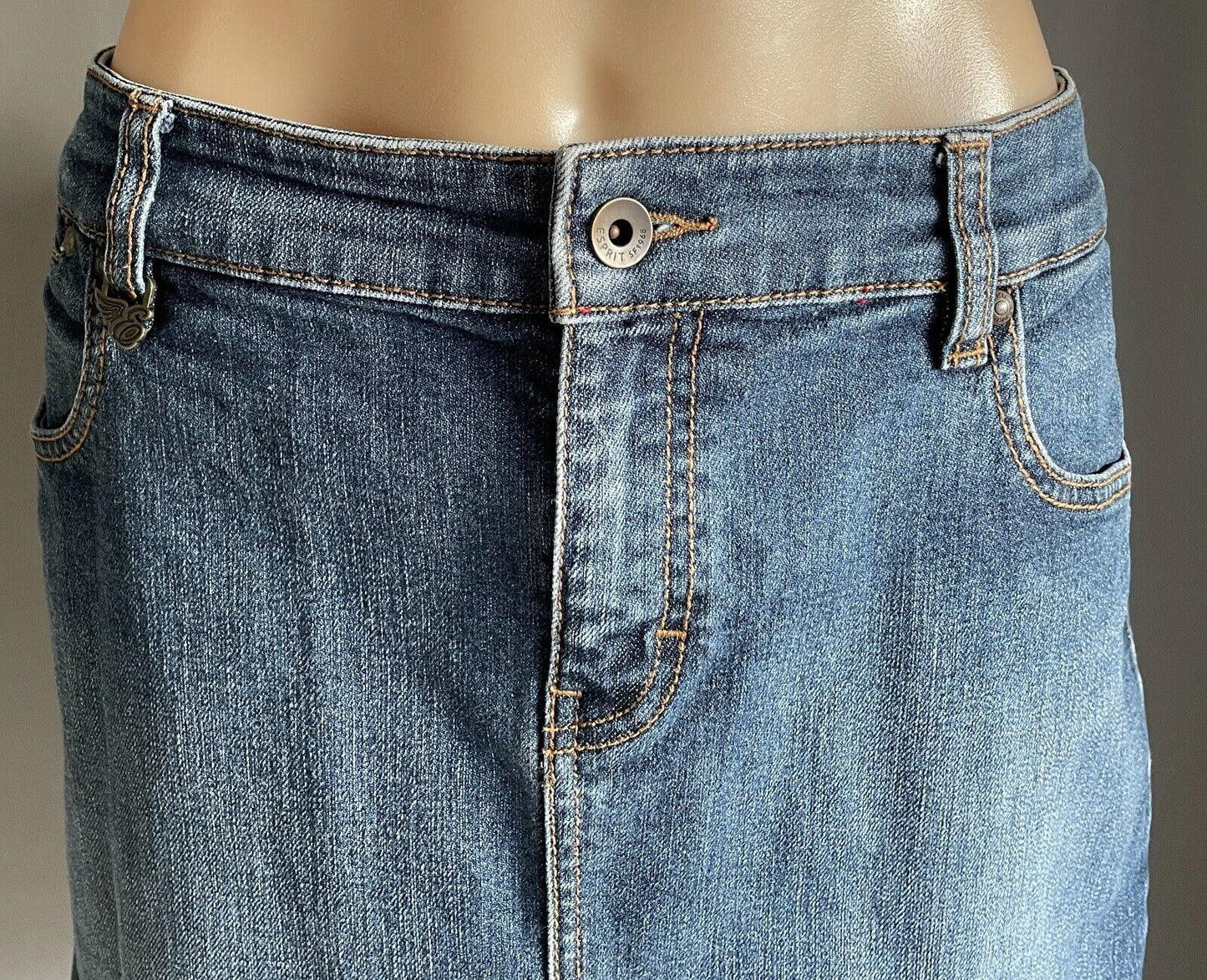 ESPRIT Denim Skirt Straight Mid Blue Above Knee Size 14 Jeans
