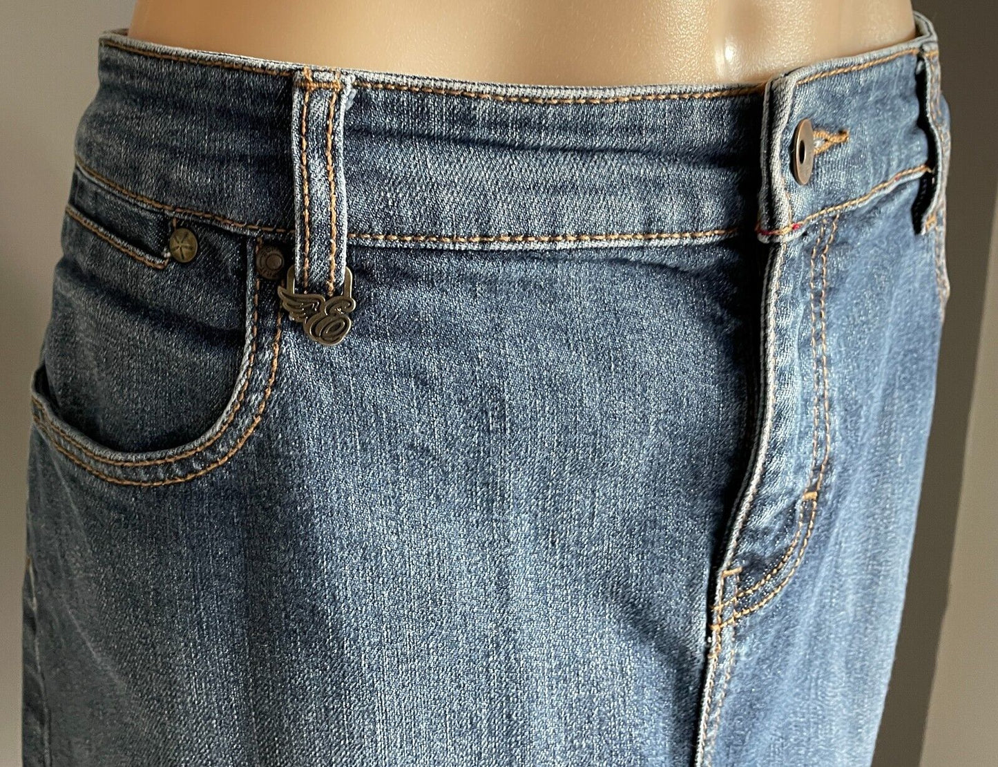 ESPRIT Denim Skirt Straight Mid Blue Above Knee Size 14 Jeans