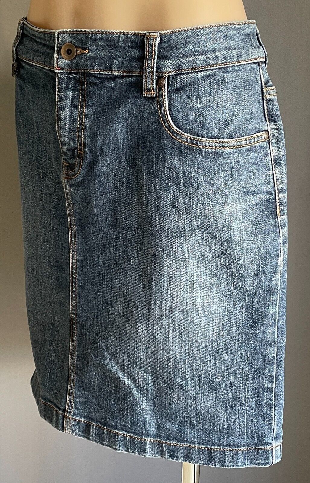 ESPRIT Denim Skirt Straight Mid Blue Above Knee Size 14 Jeans