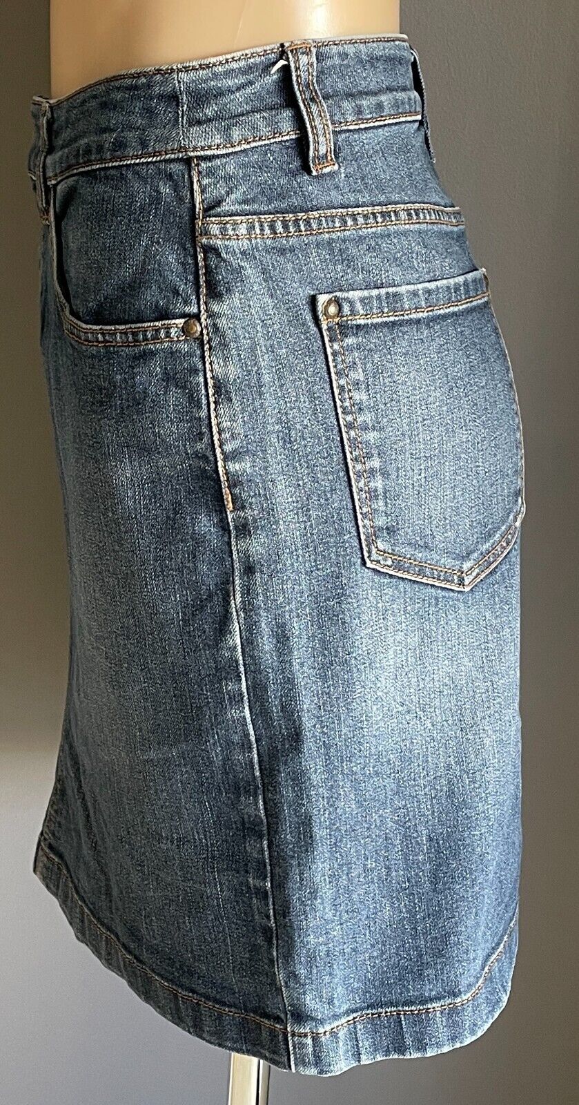 ESPRIT Denim Skirt Straight Mid Blue Above Knee Size 14 Jeans