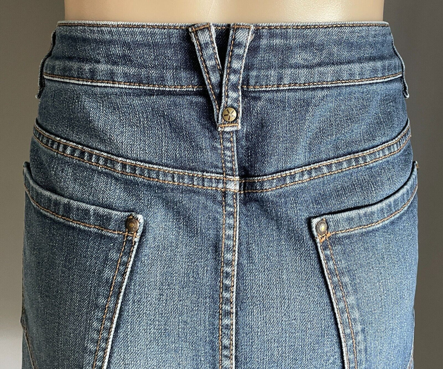 ESPRIT Denim Skirt Straight Mid Blue Above Knee Size 14 Jeans