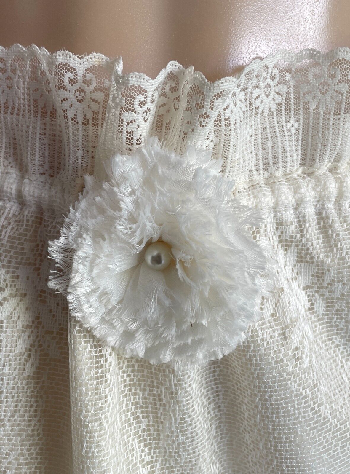 Handmade Skirt Off White Lace Gathered Waist Side Tie Size 12  14 Unique
