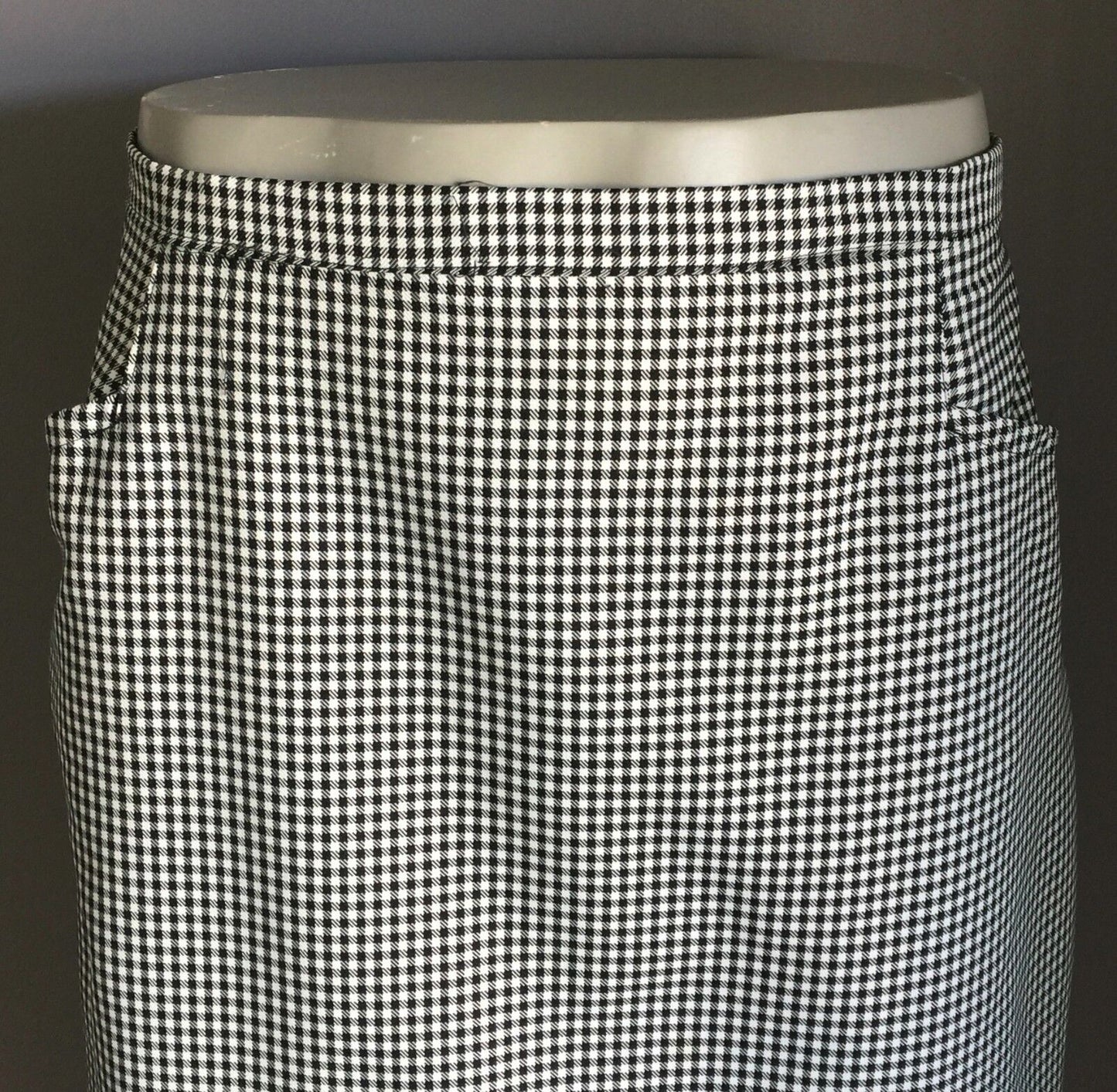 Vintage Straight Skirt Handmade Black & White Small Check Print Size 14