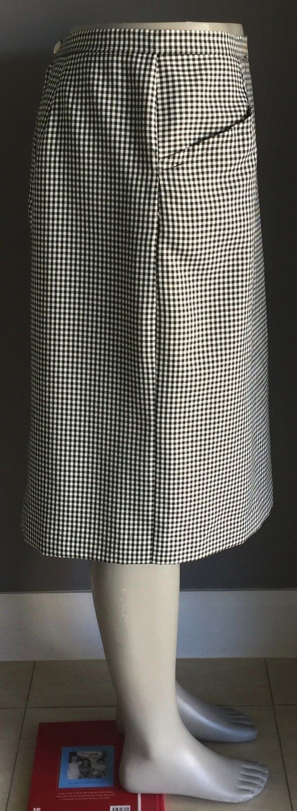 Vintage Straight Skirt Handmade Black & White Small Check Print Size 14