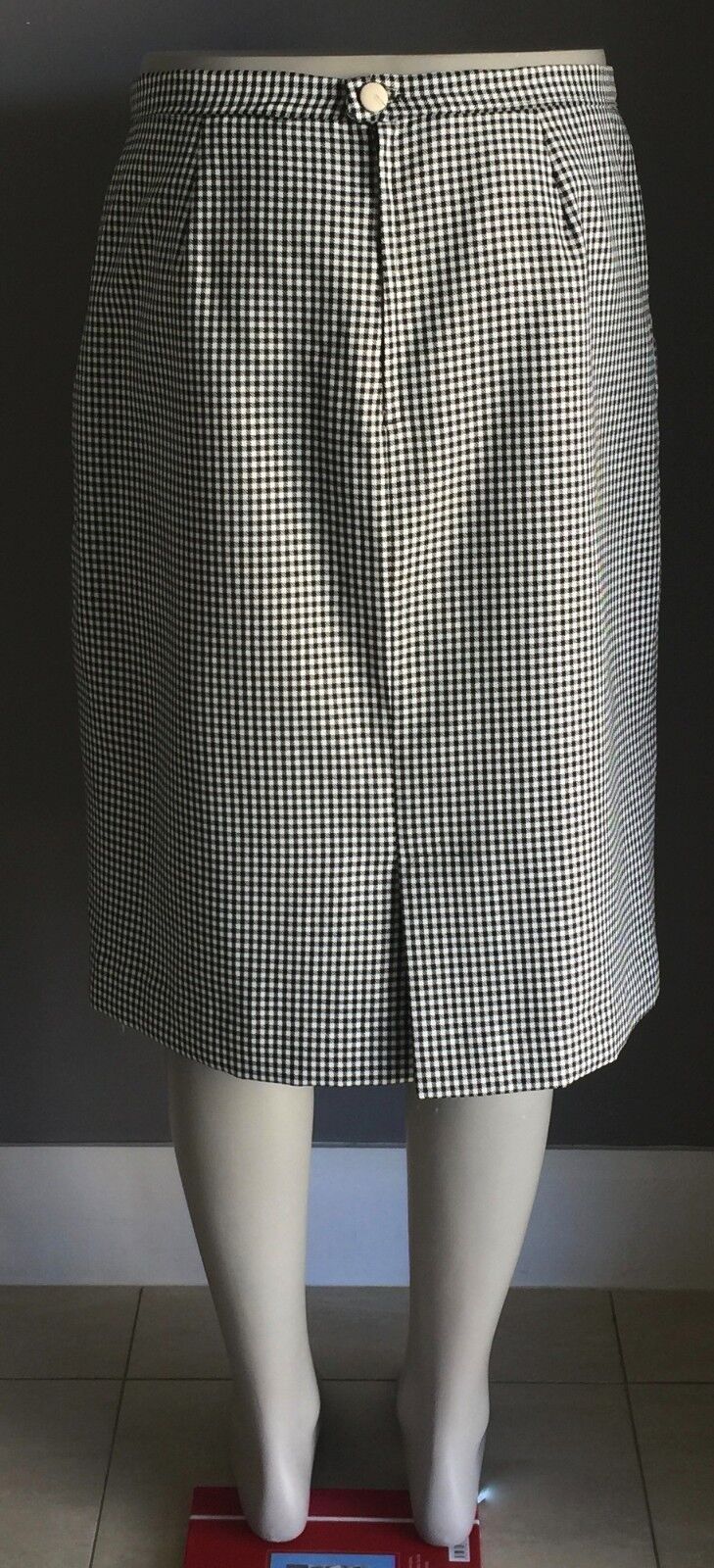 Vintage Straight Skirt Handmade Black & White Small Check Print Size 14