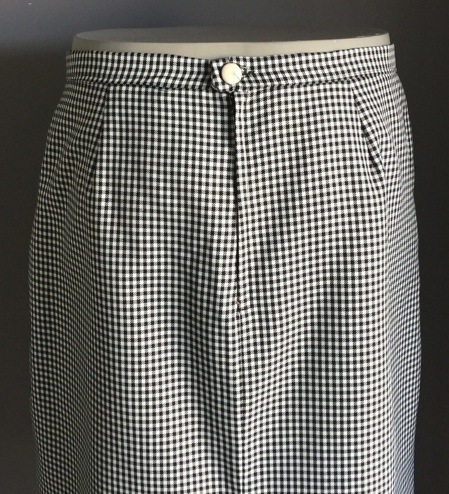 Vintage Straight Skirt Handmade Black & White Small Check Print Size 14