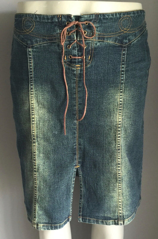 FLIRTY DENIM Denim Skirt Blue Straight Knee Length Jeans Ladies Size 14 Jeans
