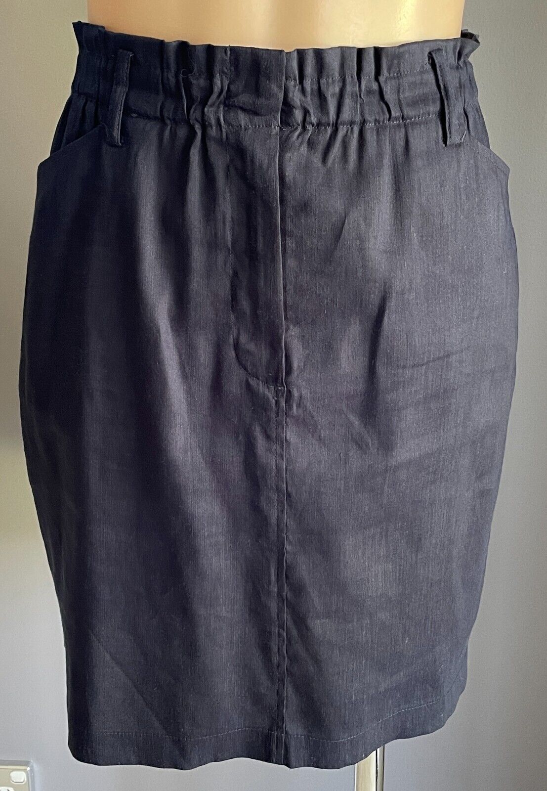 WITCHERY Skirt Navy Blue Linen Blend Elastic Waist Size 14 Pockets Short NEW