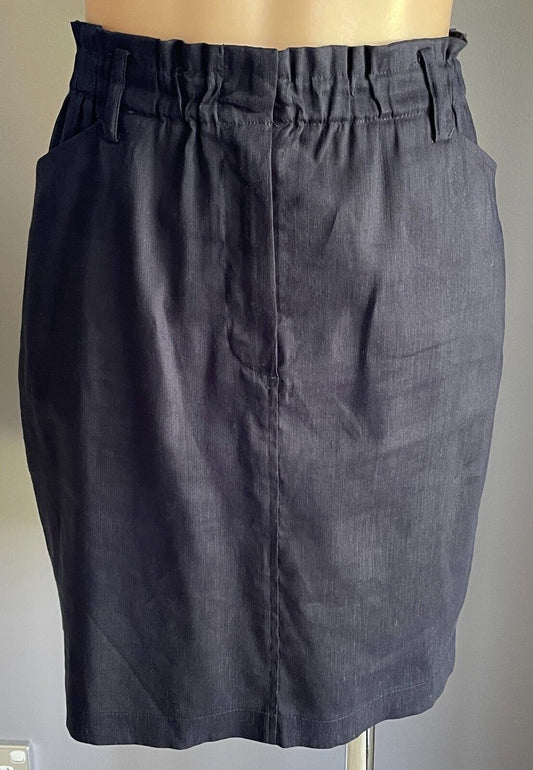 WITCHERY Skirt Navy Blue Linen Blend Elastic Waist Size 14 Pockets Short NEW