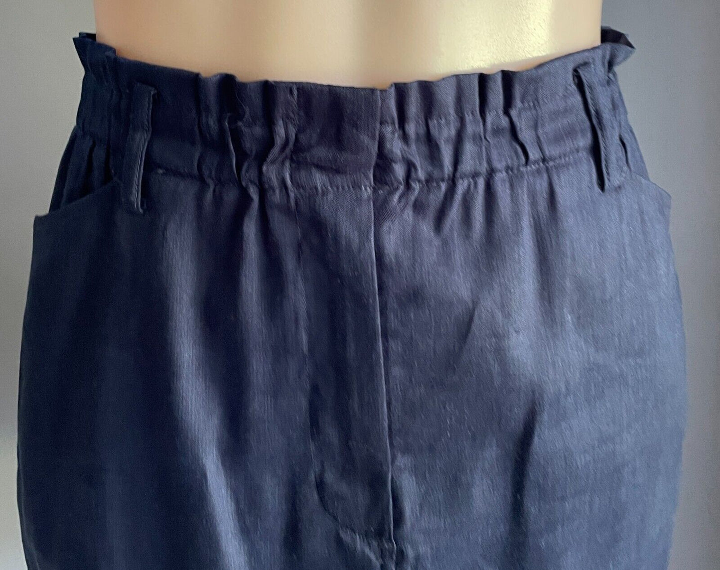 WITCHERY Skirt Navy Blue Linen Blend Elastic Waist Size 14 Pockets Short NEW