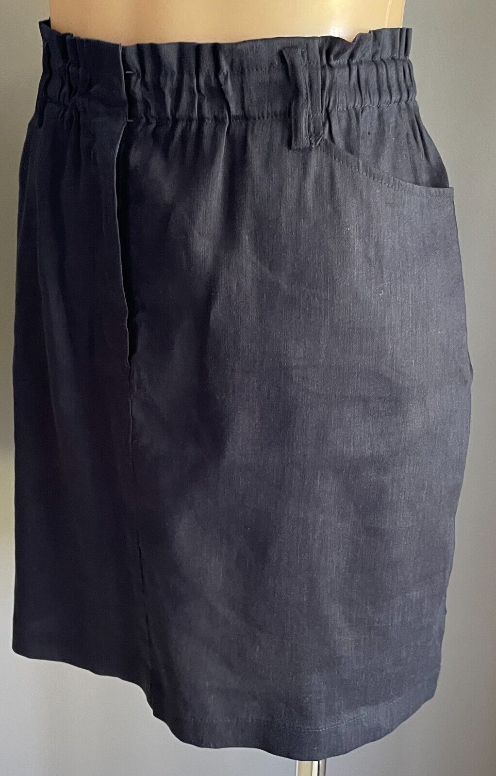 WITCHERY Skirt Navy Blue Linen Blend Elastic Waist Size 14 Pockets Short NEW