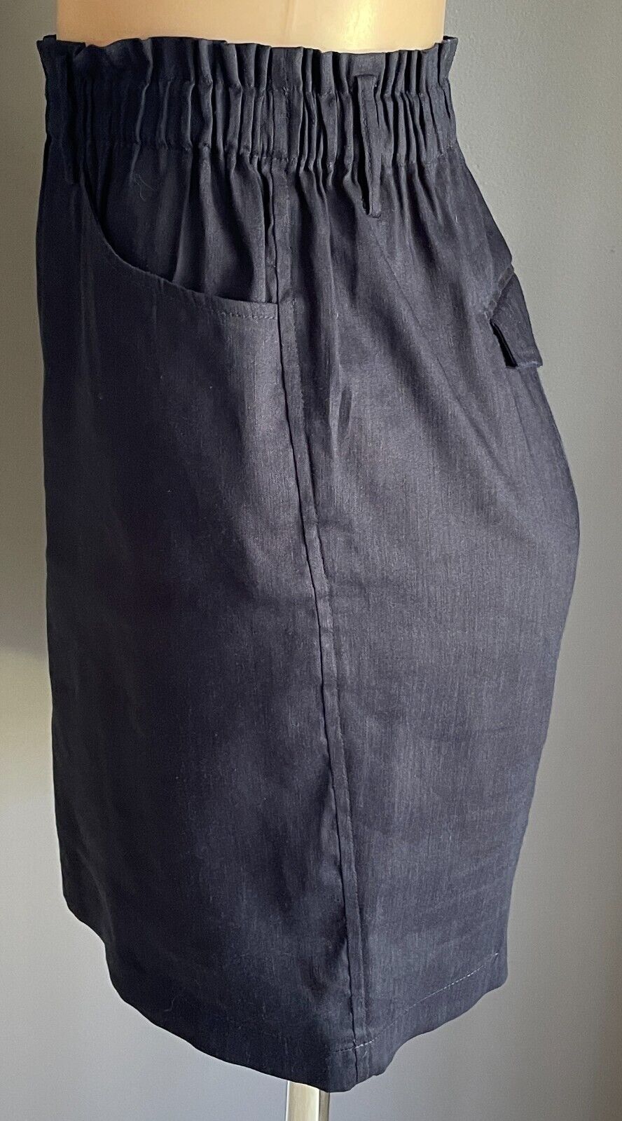 WITCHERY Skirt Navy Blue Linen Blend Elastic Waist Size 14 Pockets Short NEW