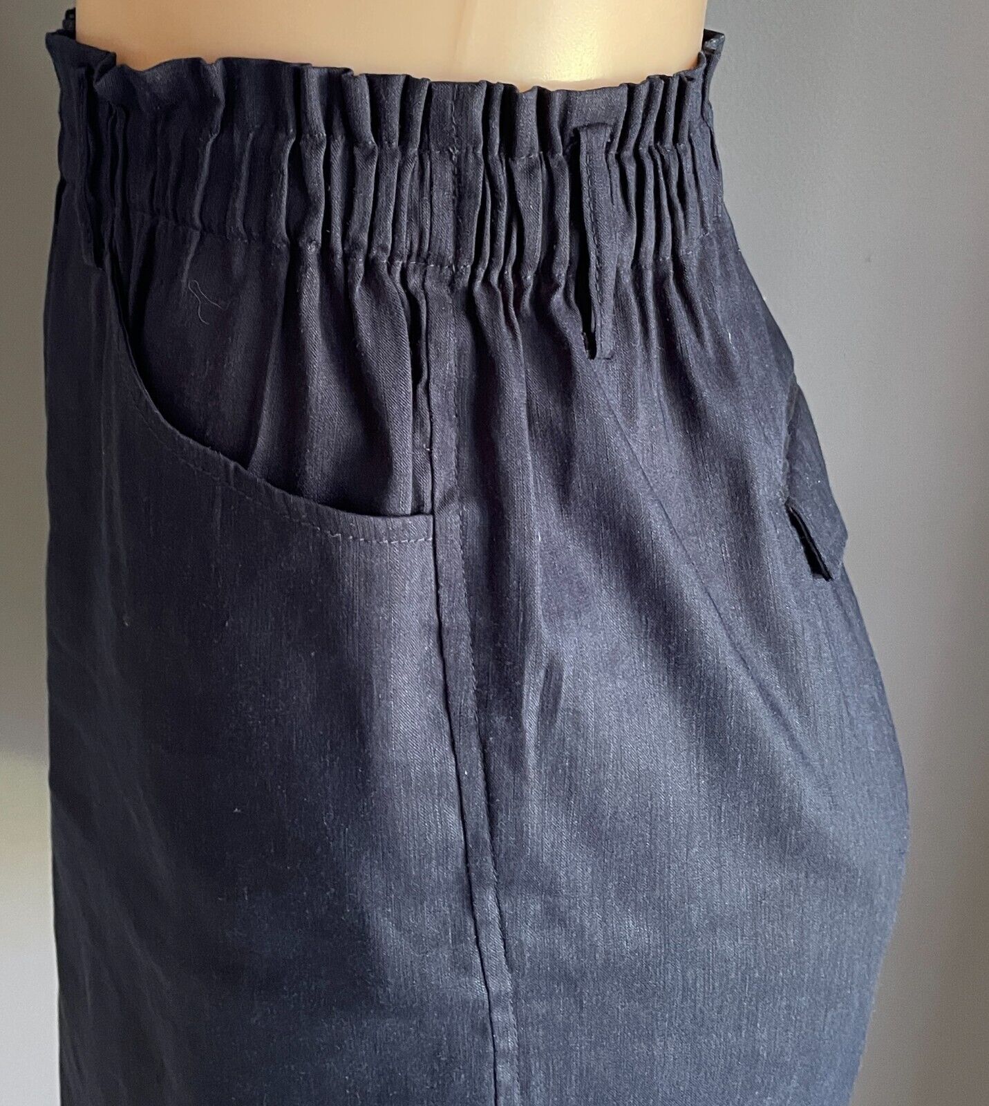WITCHERY Skirt Navy Blue Linen Blend Elastic Waist Size 14 Pockets Short NEW