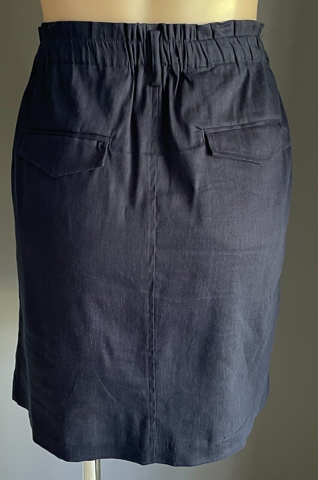 WITCHERY Skirt Navy Blue Linen Blend Elastic Waist Size 14 Pockets Short NEW