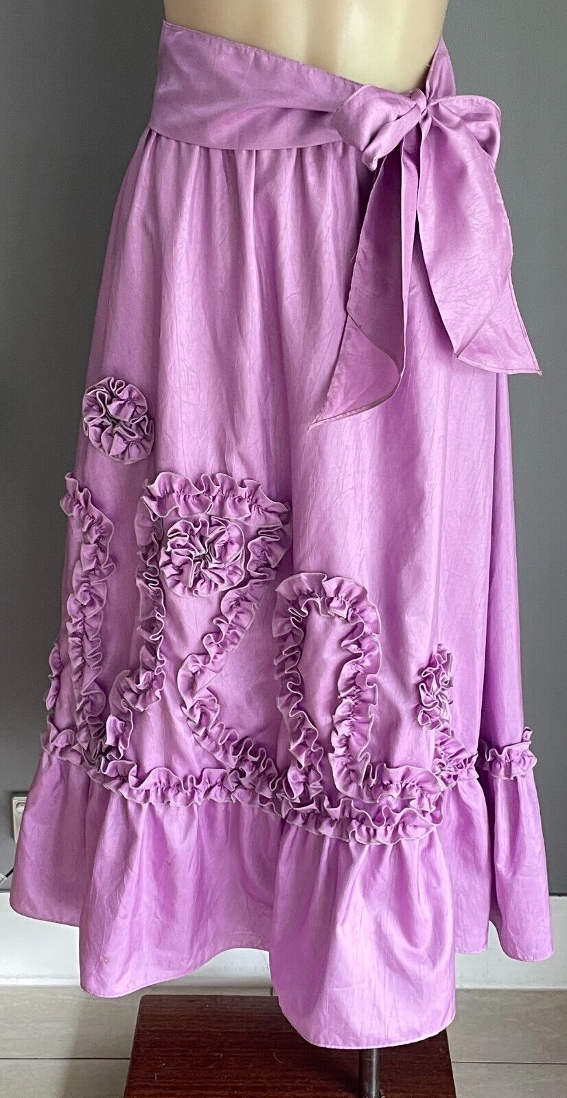Soft Taffeta Midi Skirt Tier Mauve Lilac Purple Pink Applique Waist Tie Size 14
