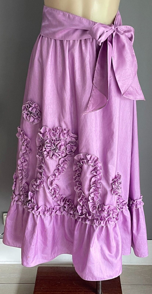 Soft Taffeta Midi Skirt Tier Mauve Lilac Purple Pink Applique Waist Tie Size 14
