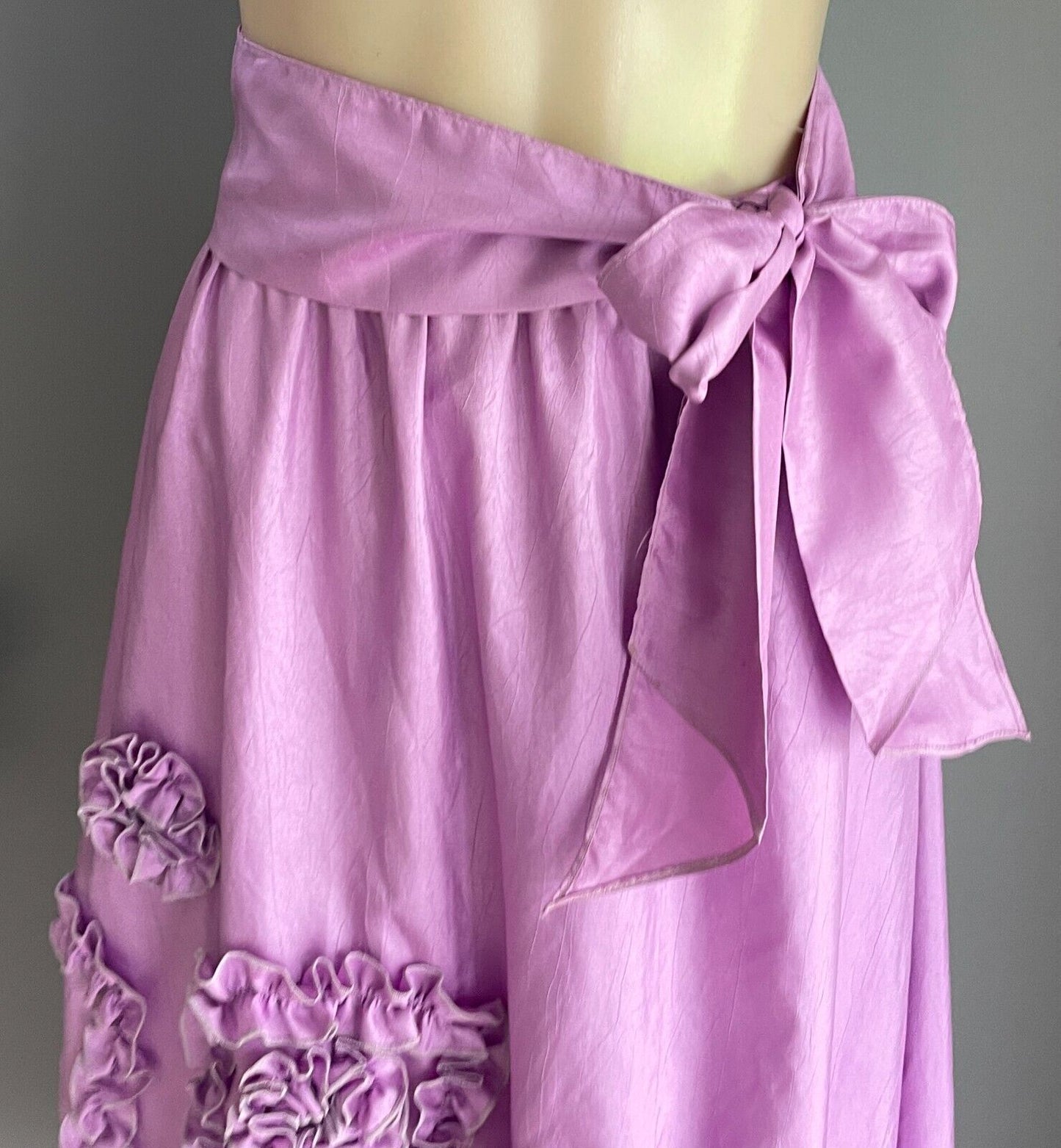 Soft Taffeta Midi Skirt Tier Mauve Lilac Purple Pink Applique Waist Tie Size 14