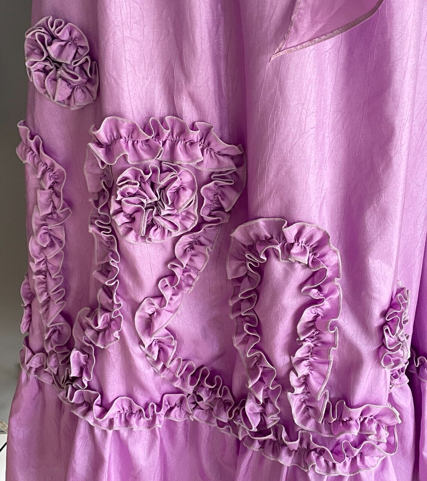 Soft Taffeta Midi Skirt Tier Mauve Lilac Purple Pink Applique Waist Tie Size 14
