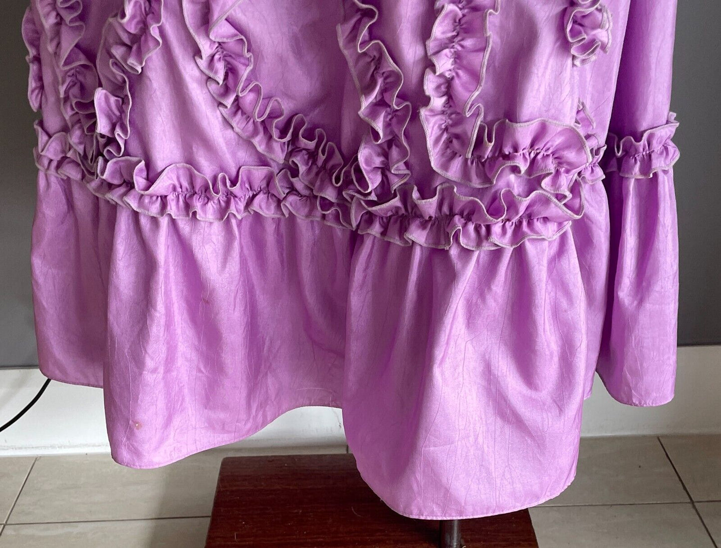 Soft Taffeta Midi Skirt Tier Mauve Lilac Purple Pink Applique Waist Tie Size 14