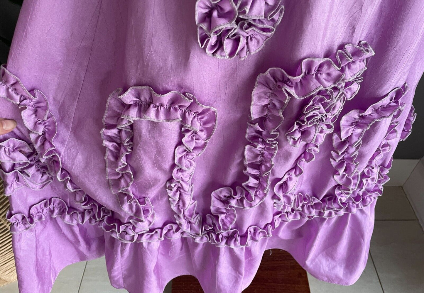 Soft Taffeta Midi Skirt Tier Mauve Lilac Purple Pink Applique Waist Tie Size 14