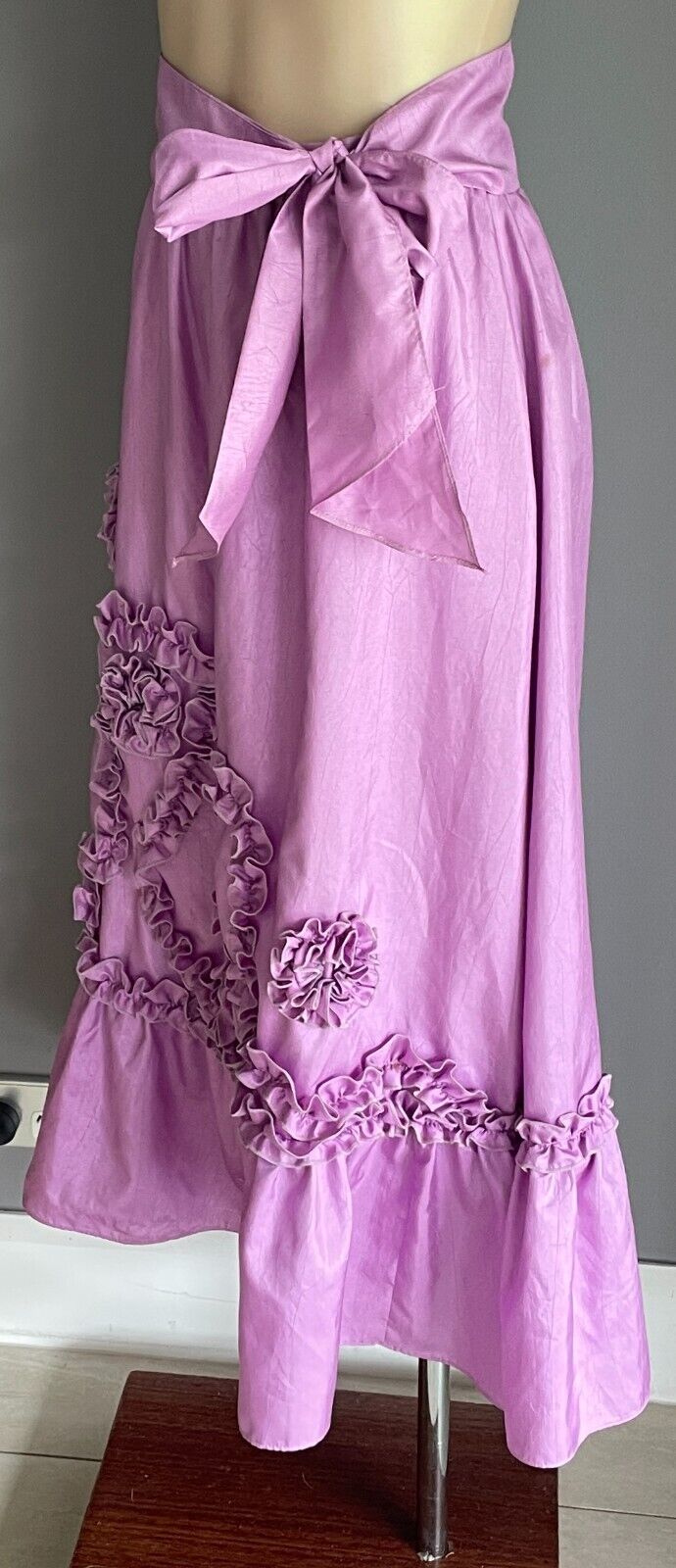 Soft Taffeta Midi Skirt Tier Mauve Lilac Purple Pink Applique Waist Tie Size 14