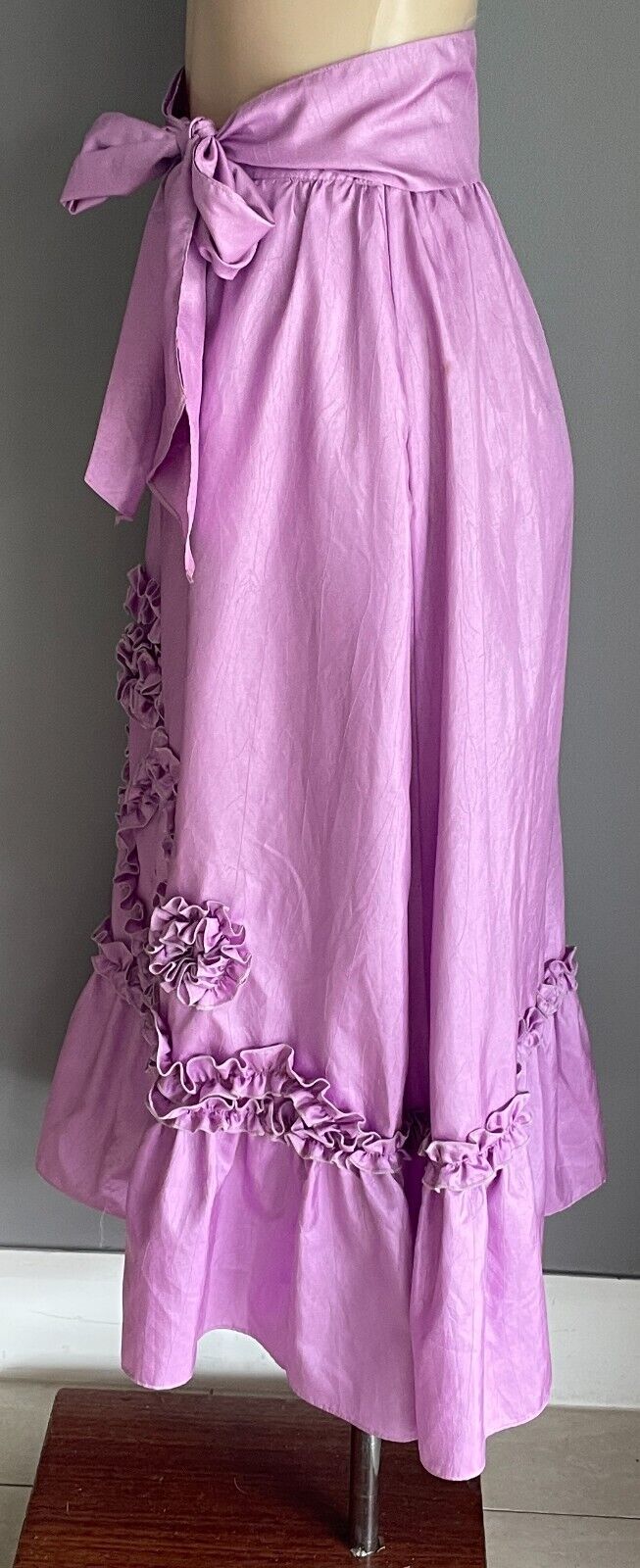 Soft Taffeta Midi Skirt Tier Mauve Lilac Purple Pink Applique Waist Tie Size 14