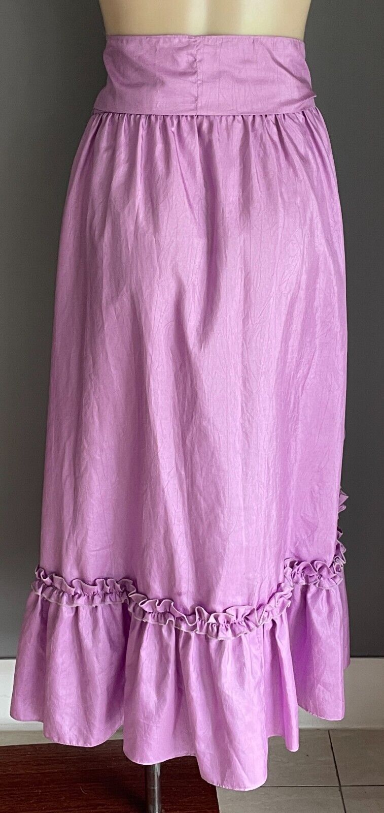 Soft Taffeta Midi Skirt Tier Mauve Lilac Purple Pink Applique Waist Tie Size 14