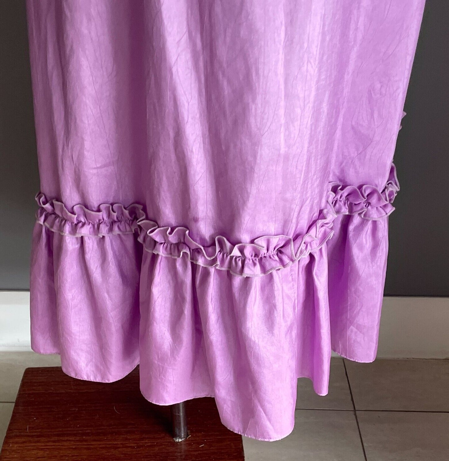 Soft Taffeta Midi Skirt Tier Mauve Lilac Purple Pink Applique Waist Tie Size 14