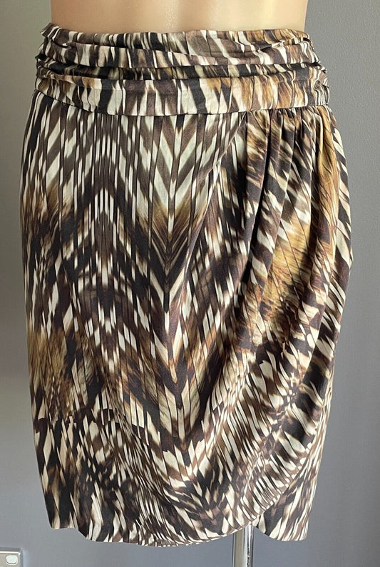 WITCHERY Skirt Wrap Shades of Khaki Brown Black Print Size 14 Pleated Waist Band