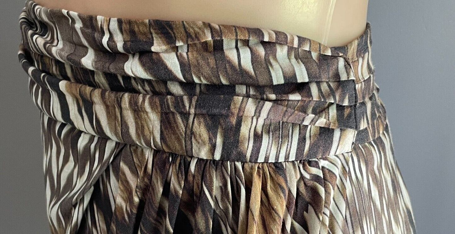 WITCHERY Skirt Wrap Shades of Khaki Brown Black Print Size 14 Pleated Waist Band