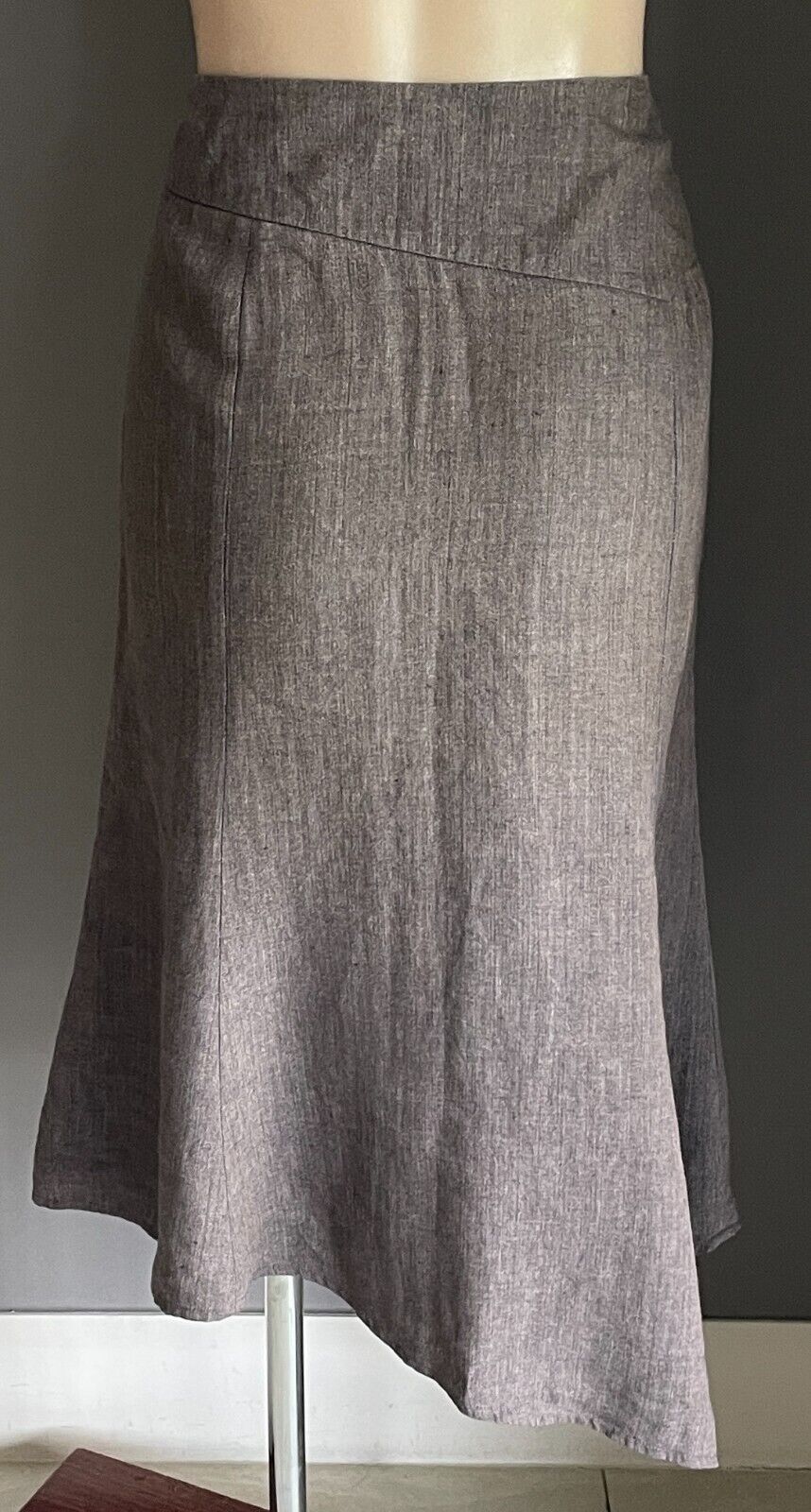 COUNTRY ROAD Skirt Brown A-Line Linen Asymmetric Hem Size 14 Floral Embroidery