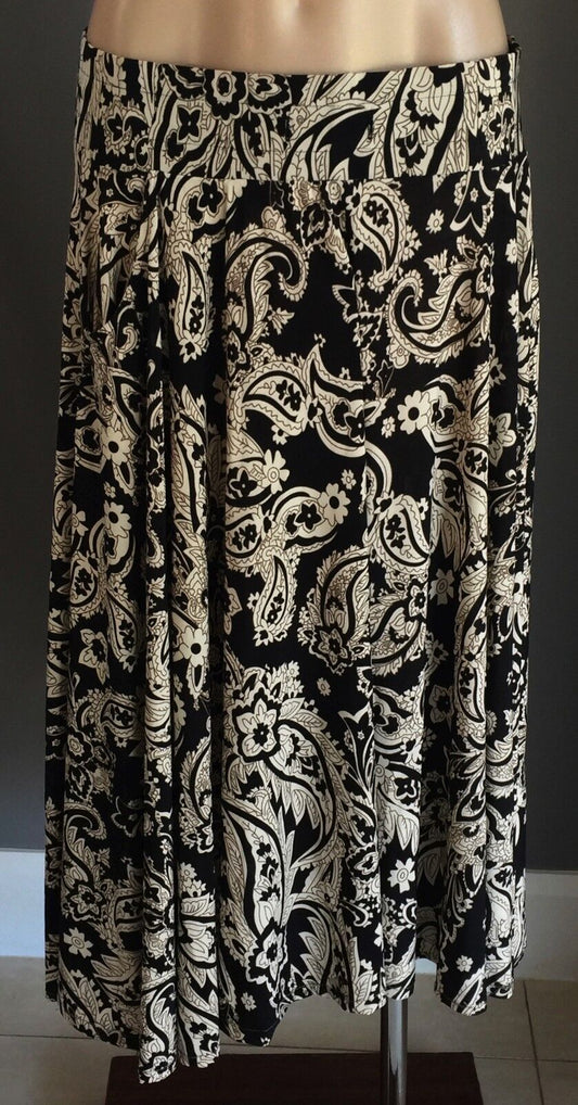 ELEGANT Handkerchief Skirt Black & Taupe Paisley Print Size XL 12 14 Retro