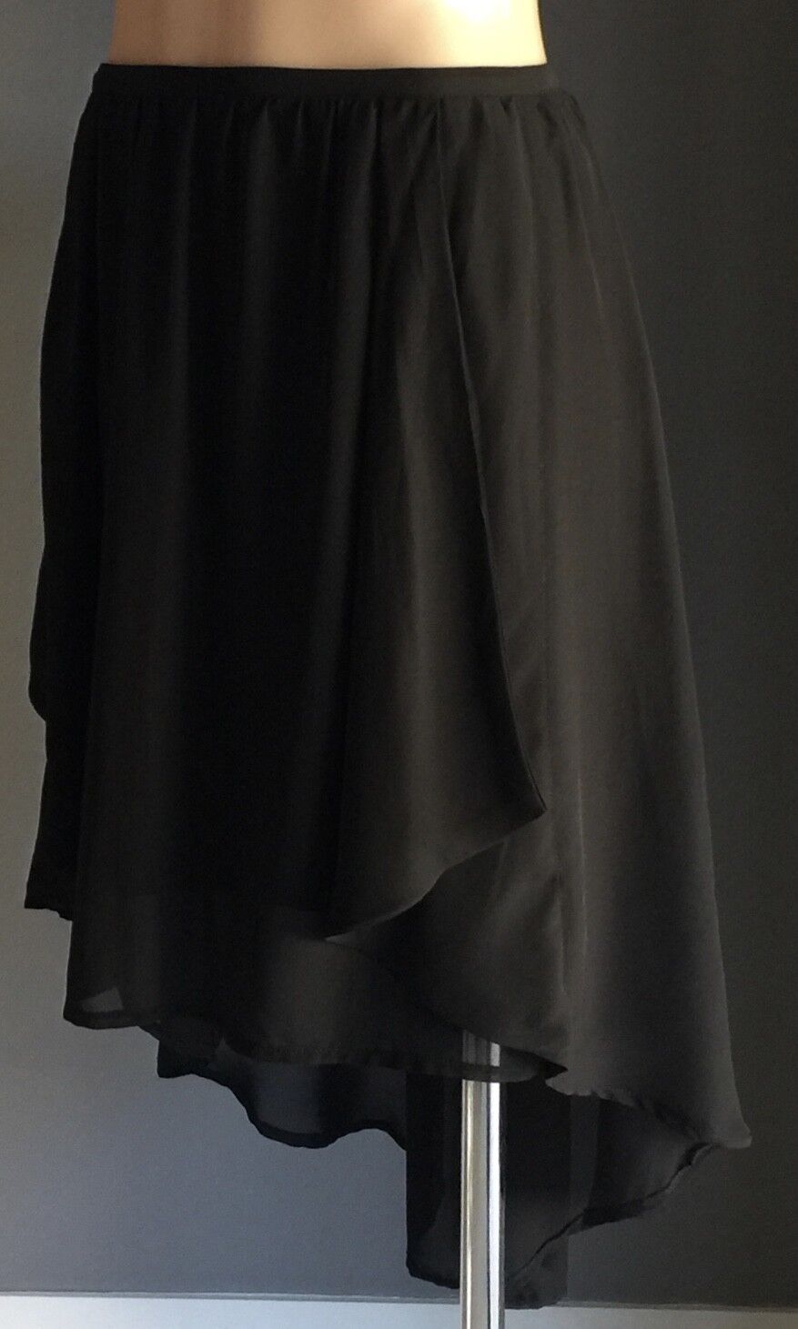 IMPULSE Skirt Dip Hem Chiffon Skirt Black Ladies Size 14 Gorgeous
