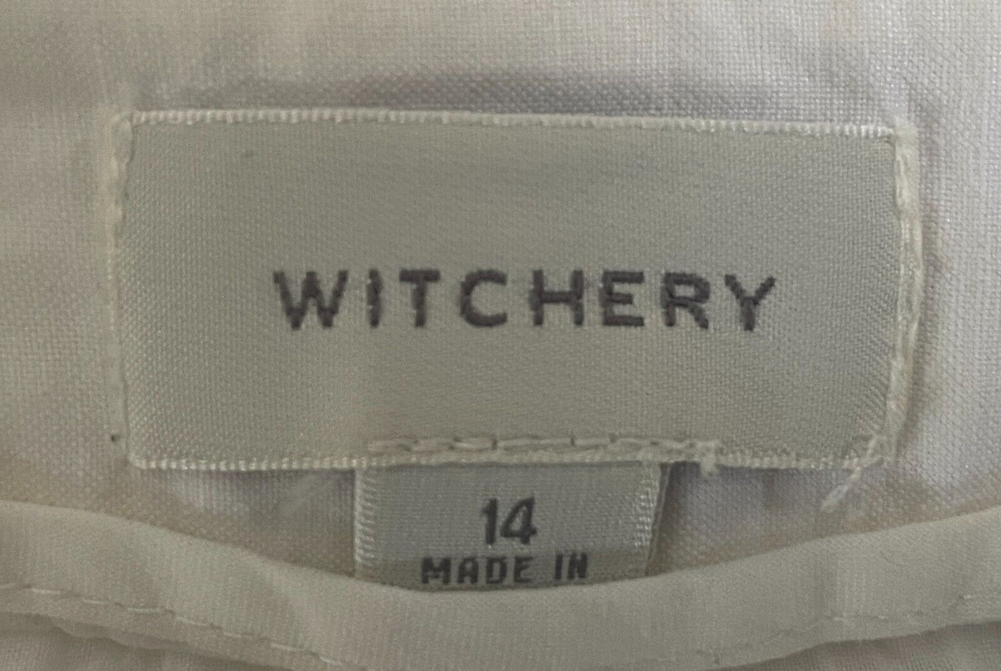 WITCHERY Skirt White Linen Blend Zip Front Pleated Straight Size 14 Above Knee