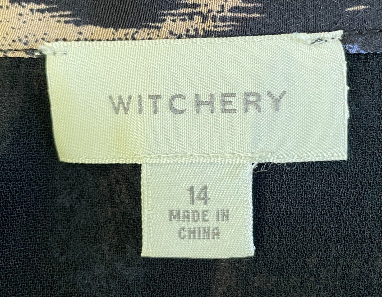 WITCHERY Skirt Faux Wrap Blue Black Beige Print Silk Size 14 Lined