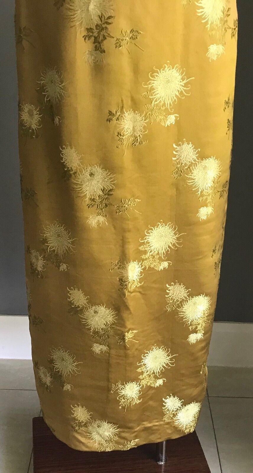HANDMADE Citrine Khaki Gold Floral Embroidered High Waist Long Dress Size 10