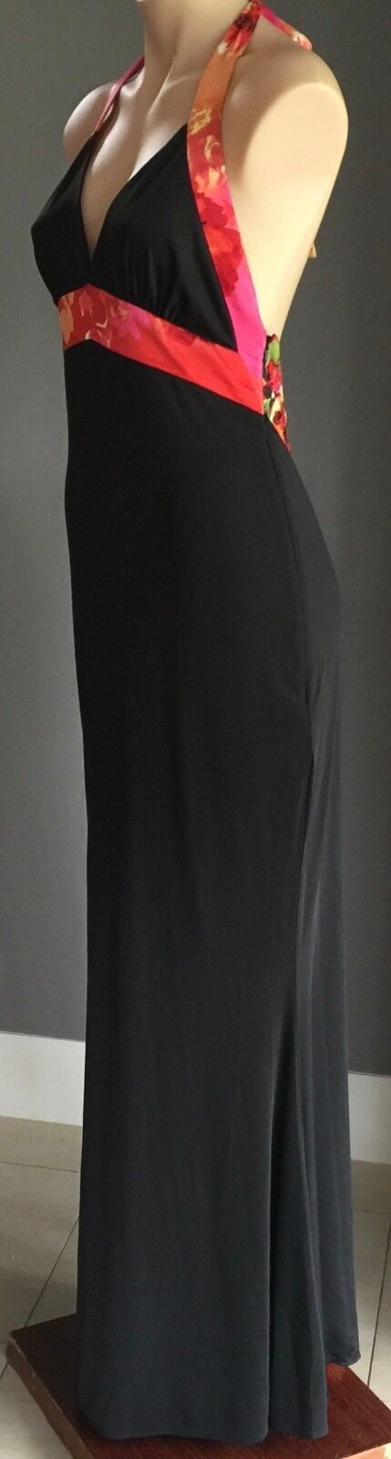 F GEAR Dress Gorgeous Floral & Black Halter Neck Open Back Gown Size 12 NEW